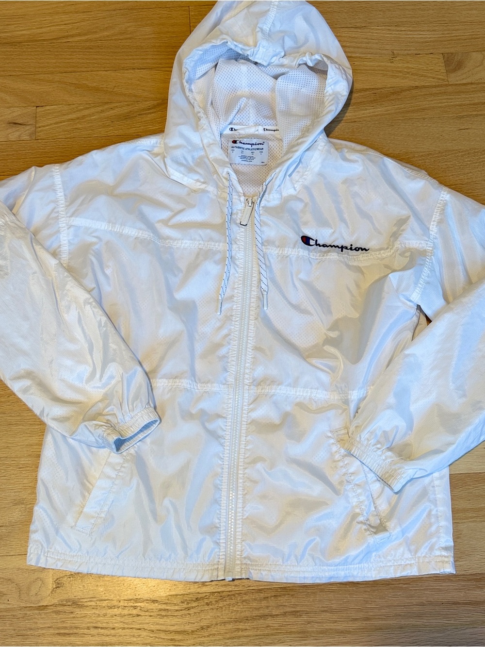 Champion Women’s Small White Full-Zip Mesh-Lined Windbreaker Jacket Rainbow Logo